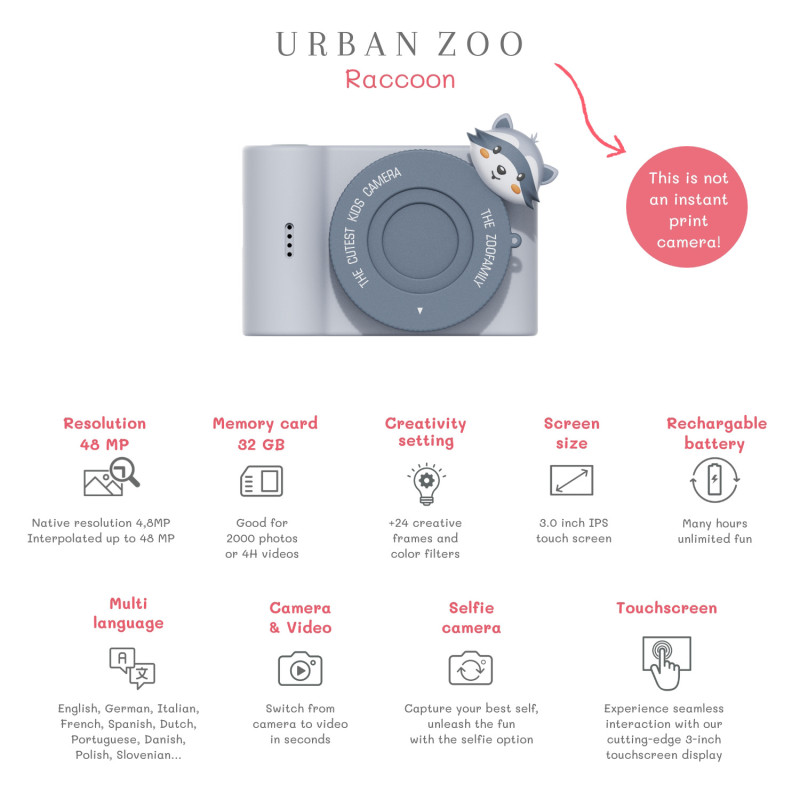 The Zoofamily UrbanZoo detský digitálny fotoaparát Medvedík čistotný