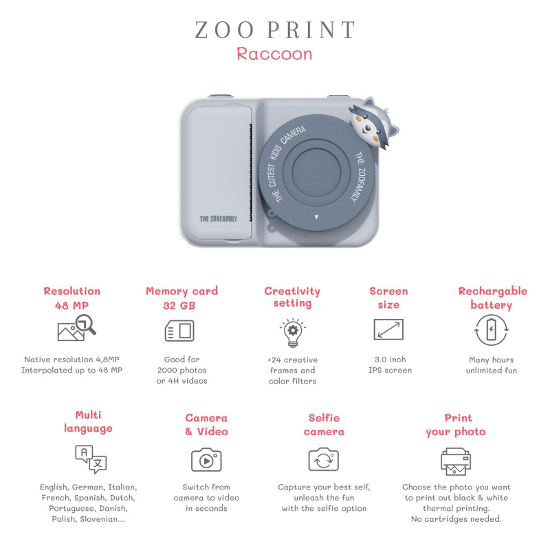 The Zoofamily Print detský digitálny fotoaparát Medvedík čistotný