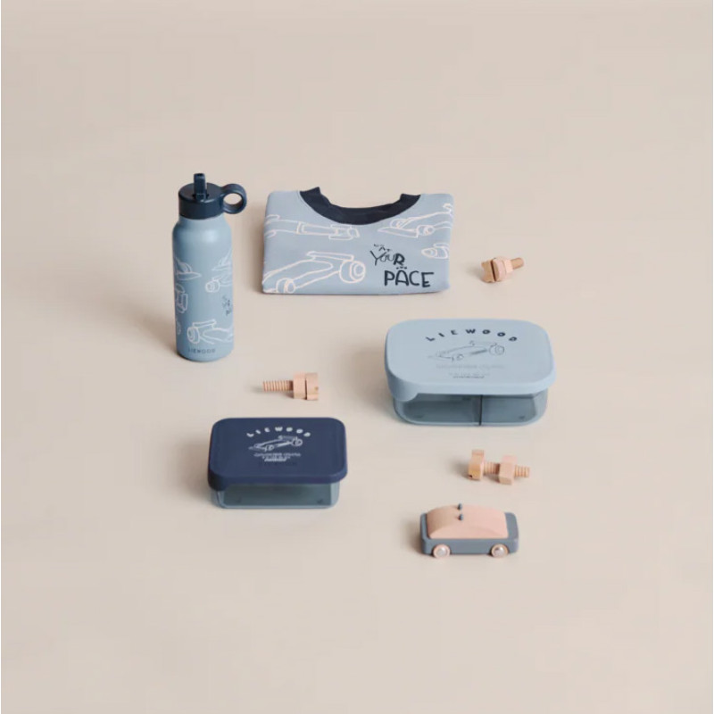 LIEWOOD desiatový box Arthur Race cars / Beach blue