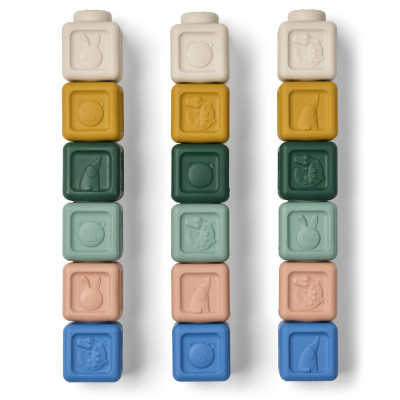 LIEWOOD VEDA Silikónové stavebné kocky 18 ks Beach Blue Multi mix