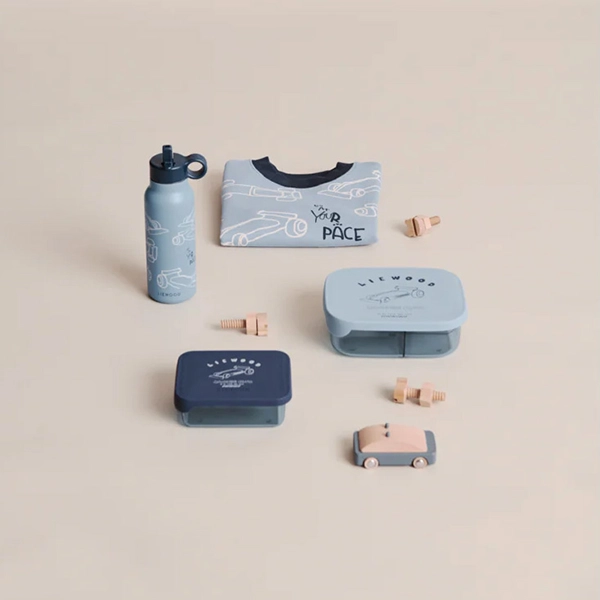 LIEWOOD desiatový box Arthur Race cars / Beach blue